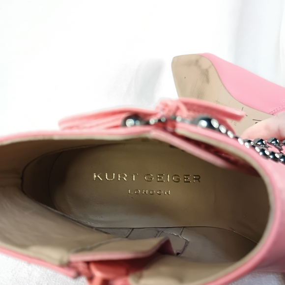 Kurt Geiger London Pink Leather Ankle Boots Kitten Heel Side Lace Beaded 37 US 7 - Picture 6 of 16